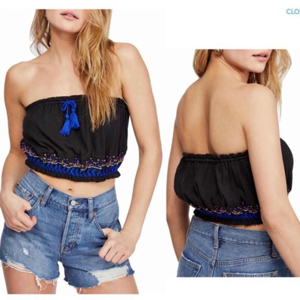Free People No More Tears Beaded Tank Top Size Medium Black